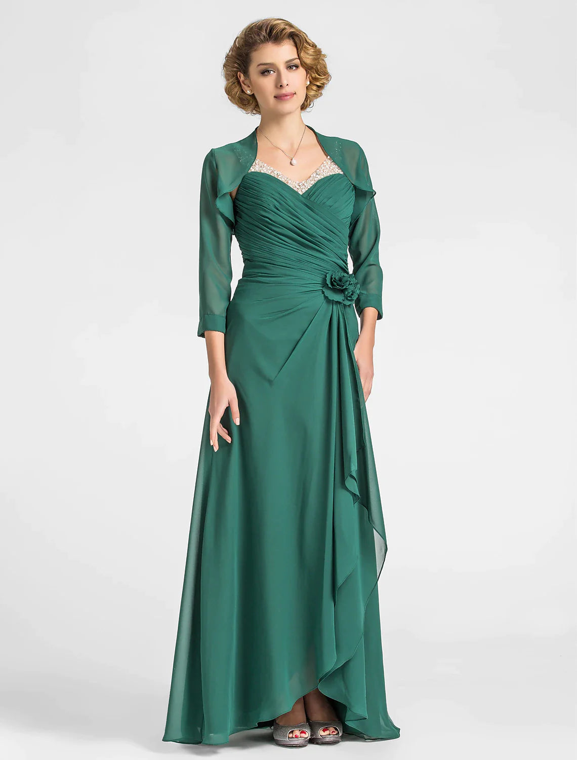 Sheath / Column Mother of the Bride Dress V Neck Floor Length Chiffon Sleeveless with Criss Cross Beading Draping