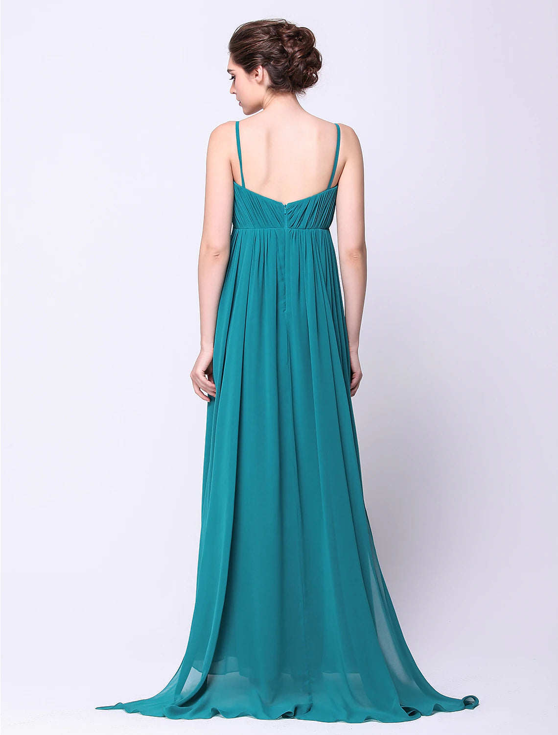 A-Line Open Back Formal Evening Dress Spaghetti Strap Sleeveless Sweep / Brush Train Chiffon with Draping