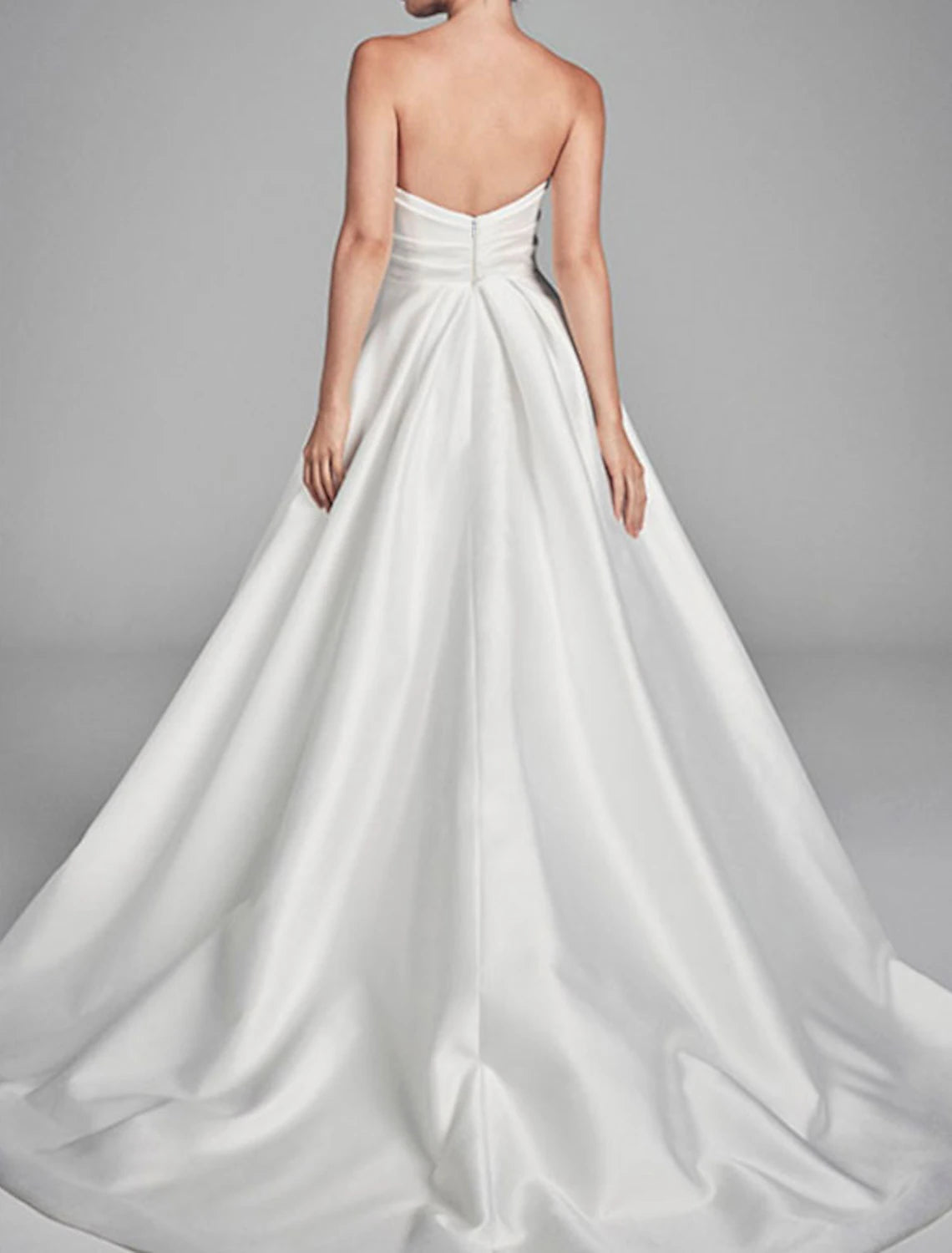 Engagement Casual Wedding Dresses A-Line Sweetheart Strapless Sweep / Brush Train Satin Bridal Gowns With Ruched