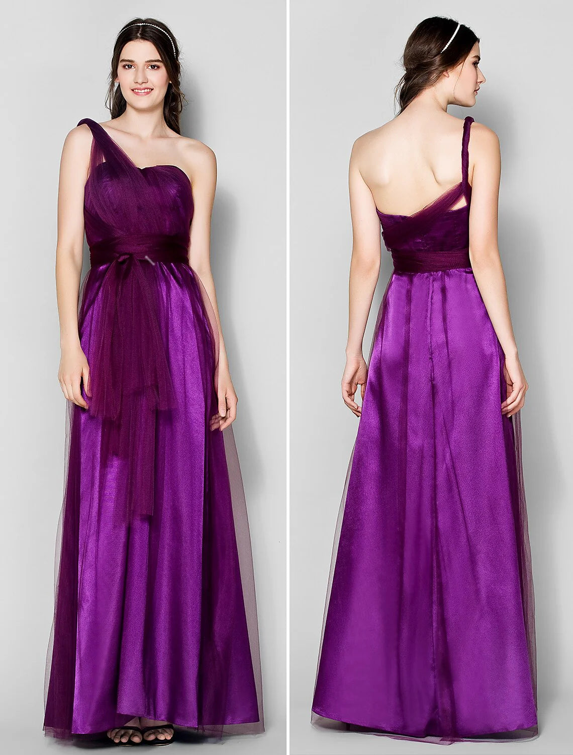 DingjiA-Line Bridesmaid Dress Straps Sleeveless Convertible Dress Floor Length Tulle with Ruched / Side Draping