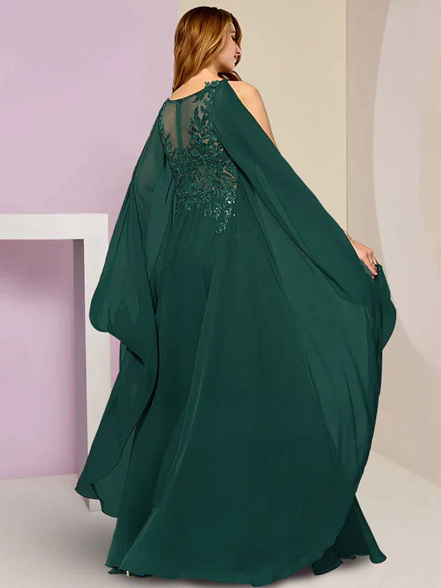 Plus Size Curve Mother of the Bride Dress Wedding Guest Vintage Party V Neck Floor Length Chiffon Lace Sleeveless with Pleats Sequin