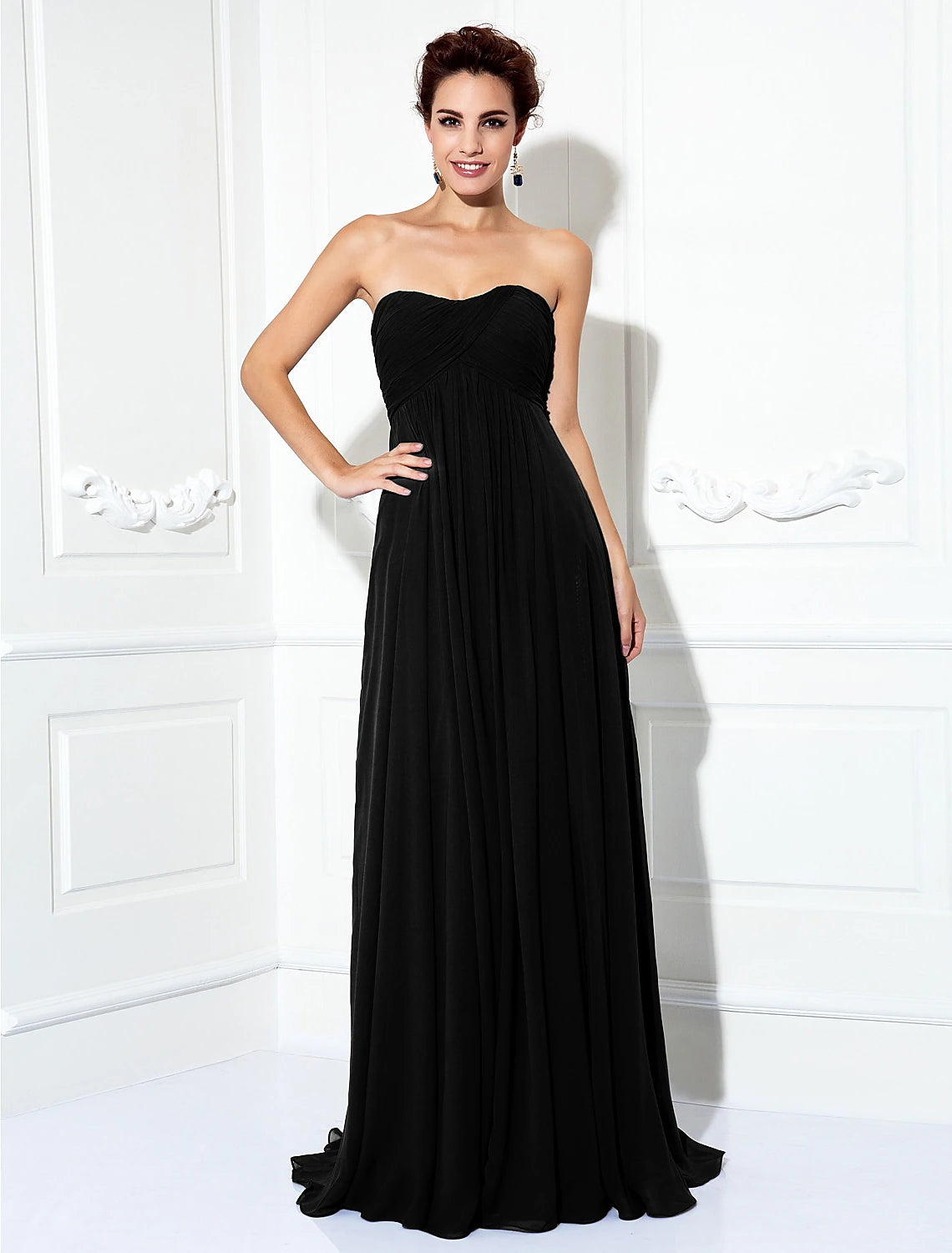 A-Line Minimalist Dress Wedding Guest Formal Evening Sweep / Brush Train Sleeveless Strapless Chiffon with Pleats Ruched