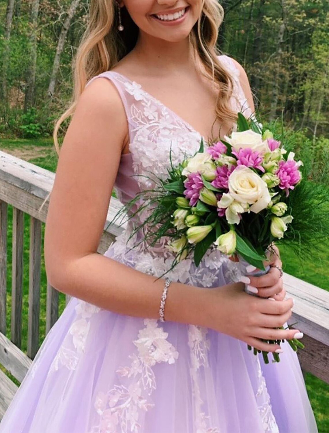 Ball Gown A-Line Prom Dresses Color Block Dress Formal Floor Length Sleeveless V Neck Tulle Backless V Back with Beading Appliques