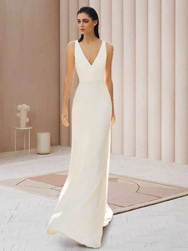 DingjiEngagement Open Back Formal Wedding Dresses Court Train Two Piece Long Sleeve V Neck Lace With Bow(s)