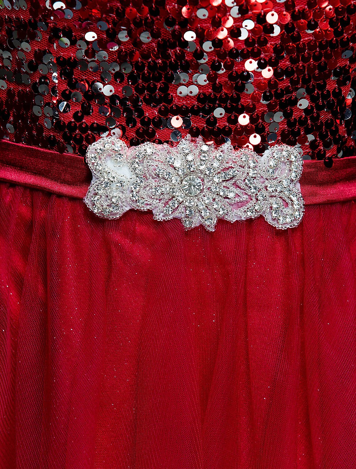 A-Line Bateau Neck / Boat Neck Floor Length Tulle / Sequined Sparkle & Shine / Beaded & Sequin Prom / Formal Evening Dress with Sash / Ribbon / Sequin