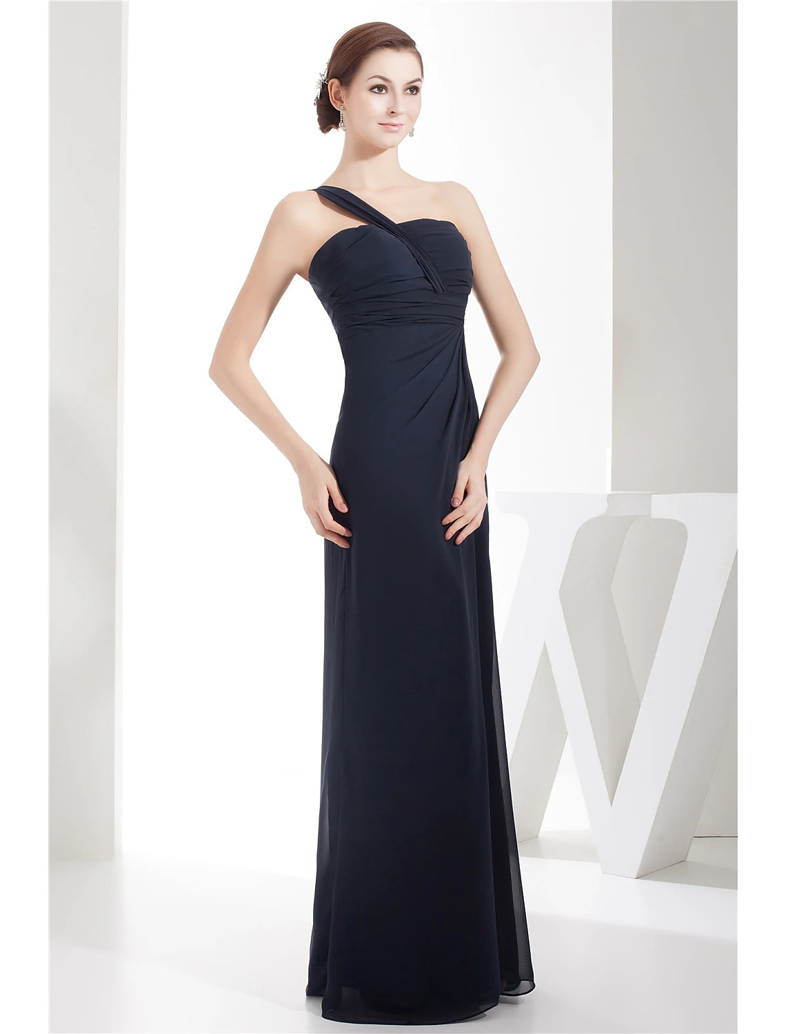 Sheath / Column Evening Gown Minimalist Dress Wedding Guest Formal Evening Floor Length Sleeveless One Shoulder Chiffon with Ruched