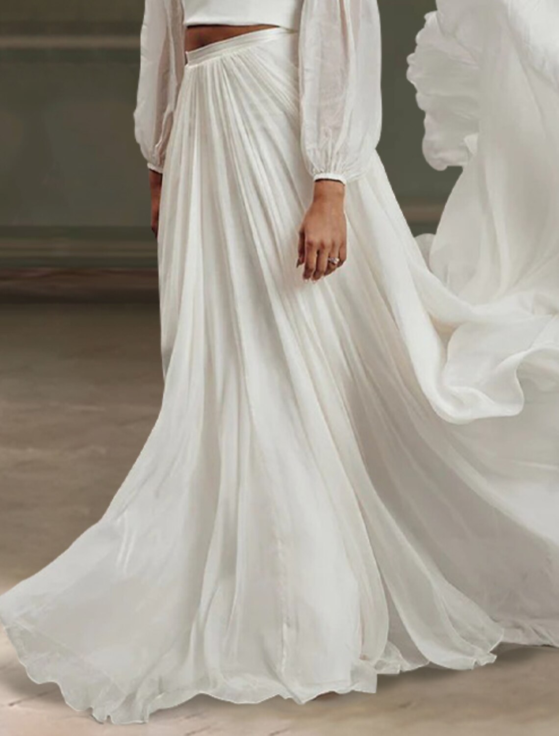 Beach Wedding Dresses A-Line Separates Separates Court Train Chiffon Bridal Skirts Bridal Gowns With Solid Color
