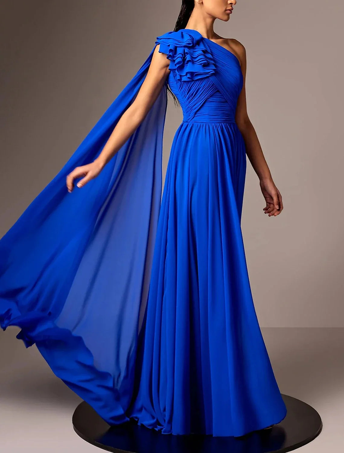 DingjiA-Line Evening Gown Elegant Dress Formal Floor Length Sleeveless One Shoulder Chiffon with Pleats Ruched Shouder Flower