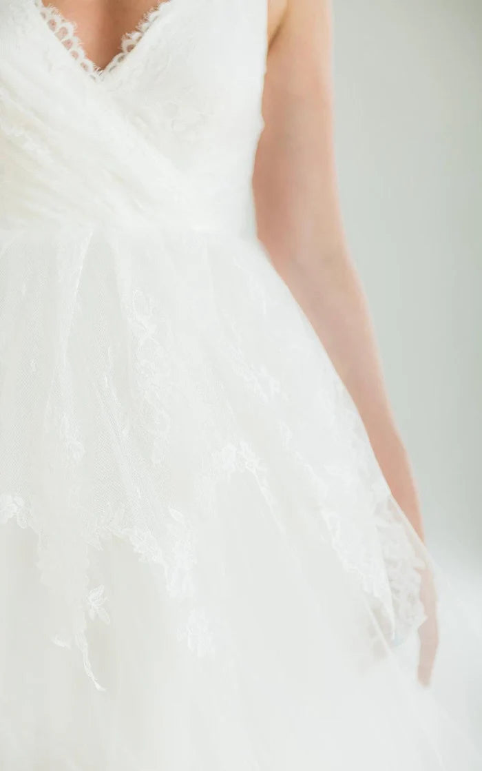 A-Line Sleeveless V-Neck Lace Satin Weddig Dress