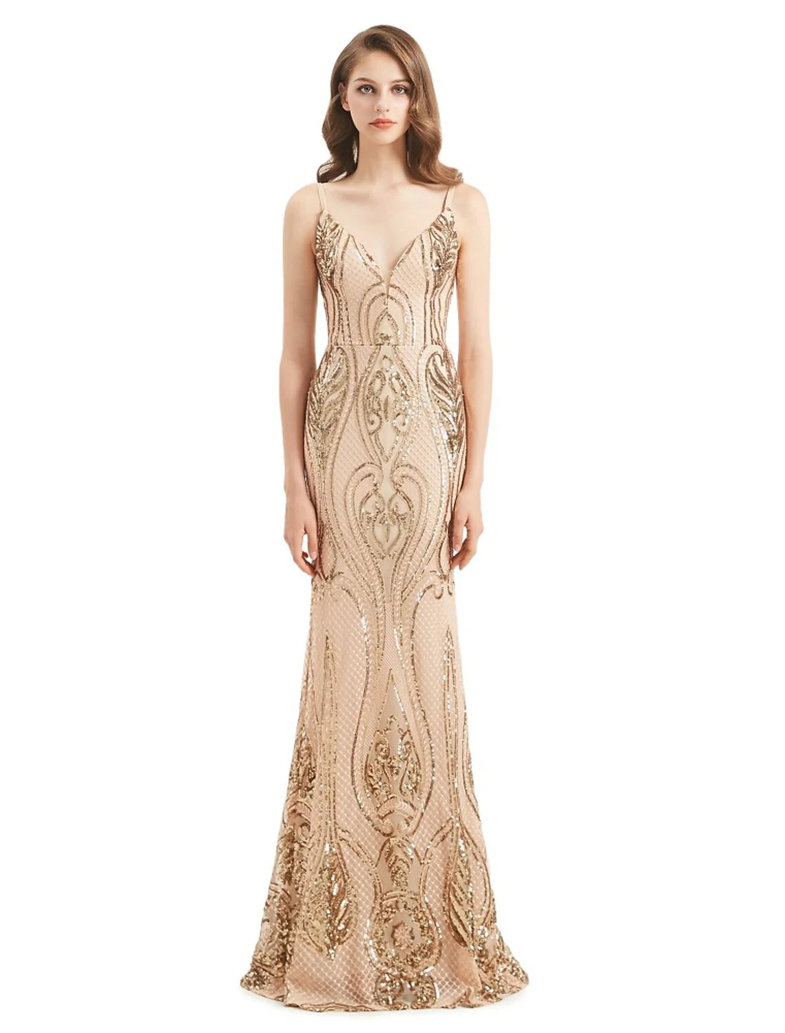 DingjiMermaid / Trumpet Evening Gown Elegant Dress Engagement Detachable Sleeveless V Neck Detachable Sequined with Sequin