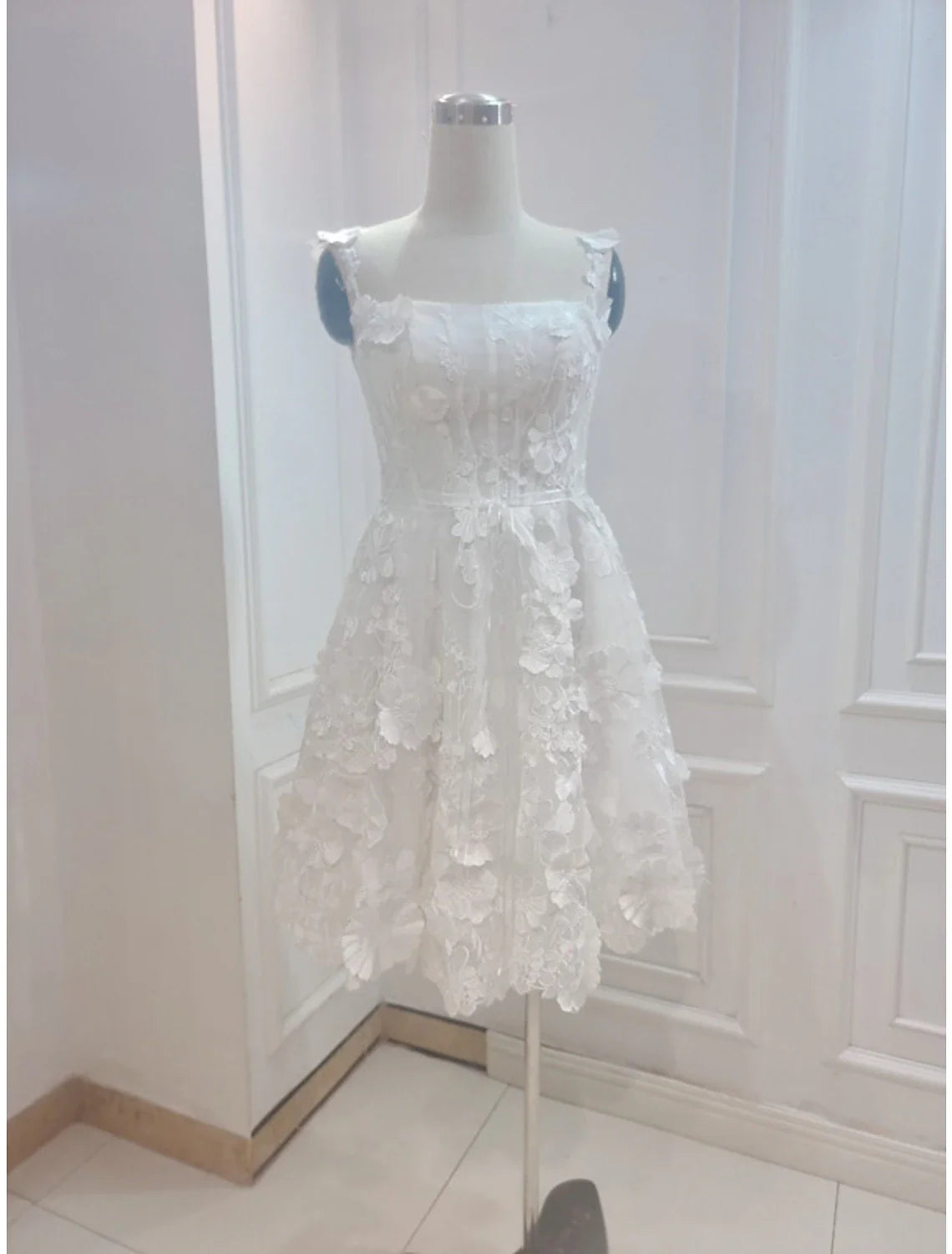DingjiA-Line Cocktail Dresses Floral Dress Summer Short / Mini Sleeveless Spaghetti Strap Tulle with Appliques