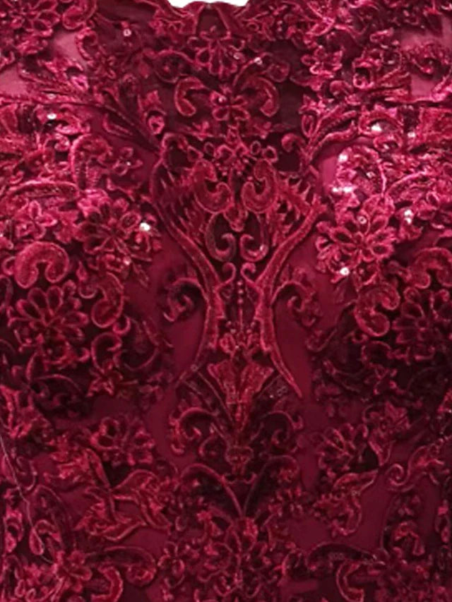 DingjiA-Line Mother of the Bride Dress Elegant Jewel Neck Sweep / Brush Train Chiffon Lace Short Sleeve with Appliques