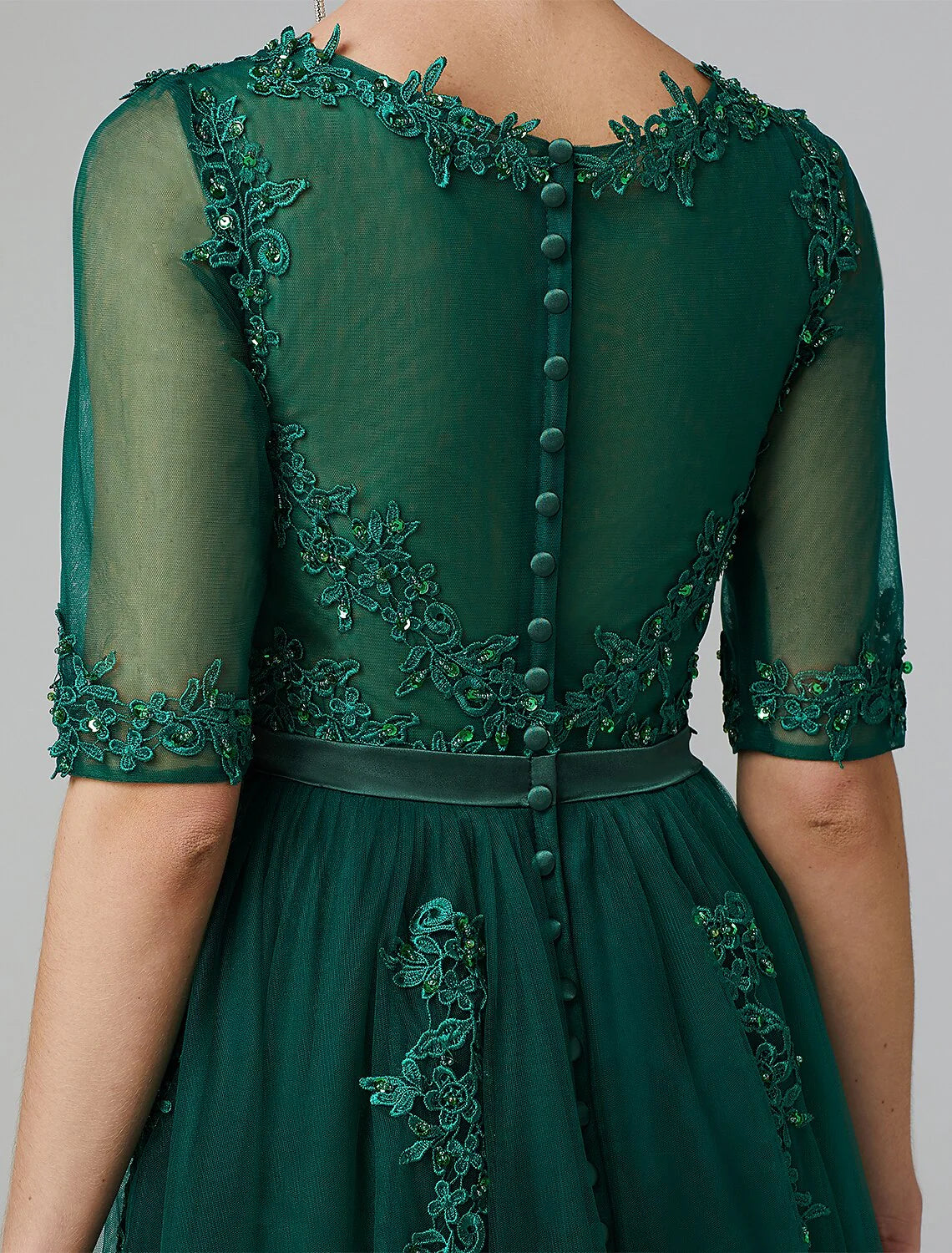 DingjiA-Line Cocktail Dress Christmas Red Green Dress Formal Evening Kentucky Derby Tea Length Sleeveless Illusion Neck Fall Wedding Guest Lace Over Tulle with Sequin Appliques