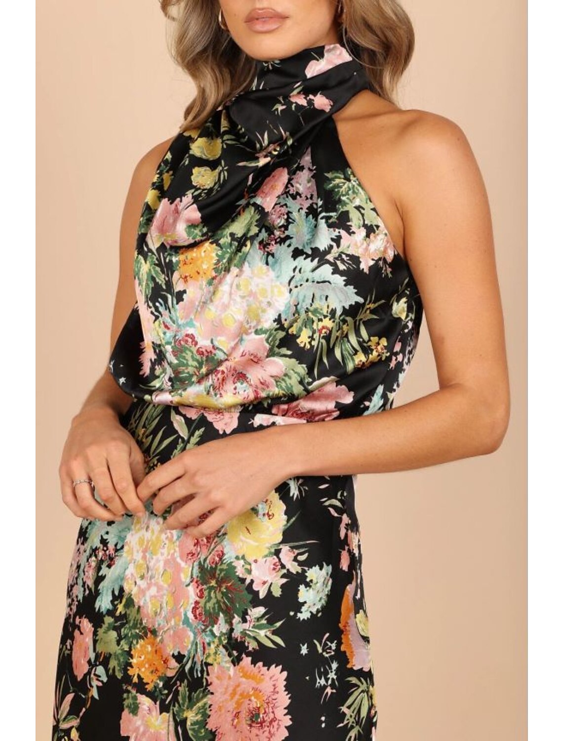 A-Line Wedding Guest Dresses Minimalist Dress Party Wear Ankle Length Sleeveless Halter Neck Satin with Ruched