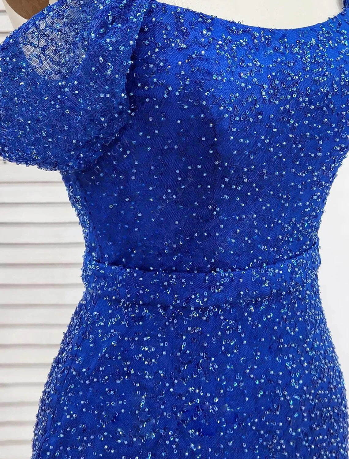 DingjiMermaid / Trumpet Evening Gown Elegant Dress Formal Prom Floor Length Short Sleeve Off Shoulder Sequined with Sequin