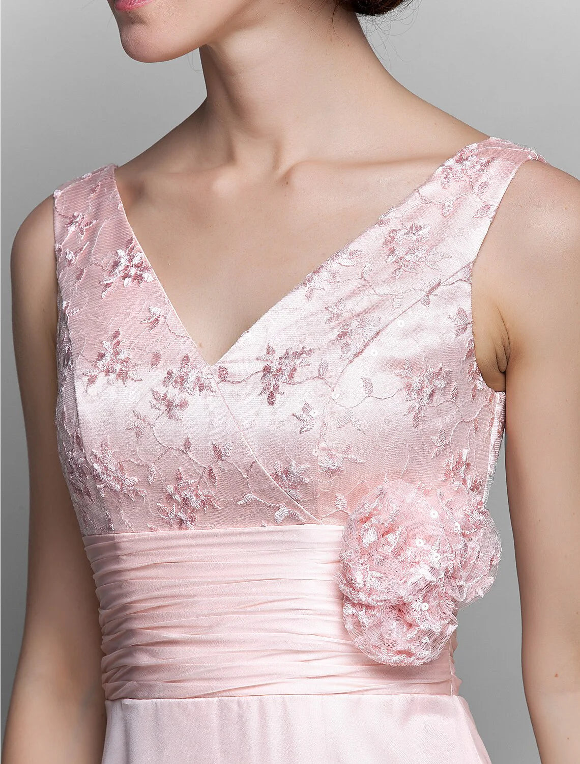 DingjiSheath / Column Mother of the Bride Dress V Neck Ankle Length Chiffon Lace 3/4 Length Sleeve with Bow(s) Ruched