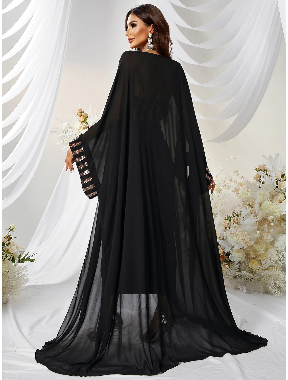 Mermaid / Trumpet Wedding Guest Dresses Elegant Dress Formal Ankle Length Long Sleeve Square Neck Capes Polyester with Beading Shawl