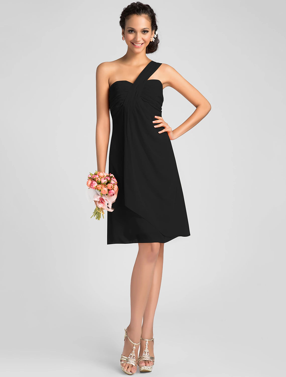 Ball Gown / A-Line Bridesmaid Dress One Shoulder / Sweetheart Neckline Sleeveless Sexy Knee Length Chiffon with Criss Cross / Draping / Side Draping