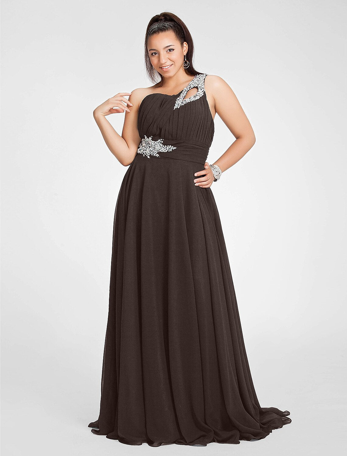 A-Line Cut Out Dress Wedding Guest Prom Sweep / Brush Train Sleeveless One Shoulder Chiffon with Ruched Beading