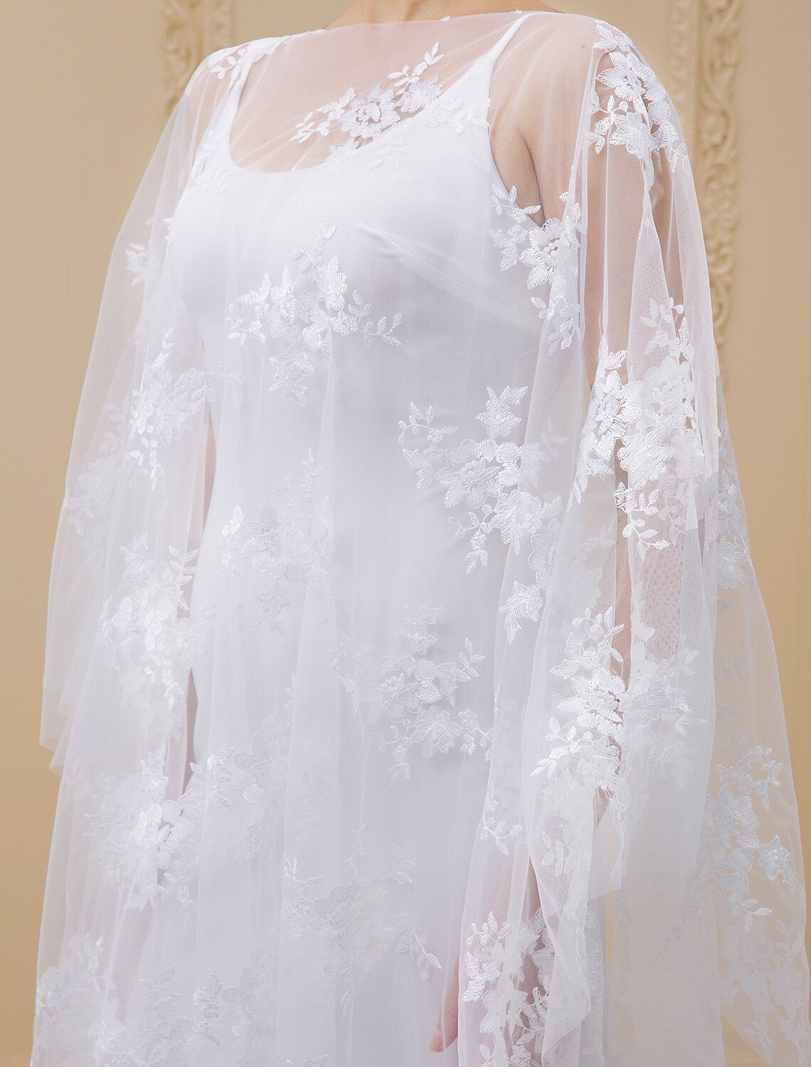 Sheath / Column Illusion Neck Sweep / Brush Train Stretch Satin / Sheer Lace Made-To-Measure Wedding Dresses with Appliques / Yes / See-Through