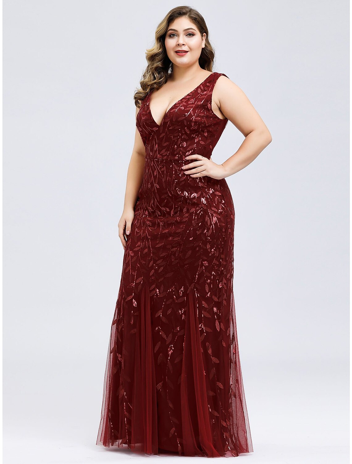 Mermaid / Trumpet Plus Size Sexy Prom Formal Evening Dress V Neck Sleeveless Floor Length Tulle with Appliques