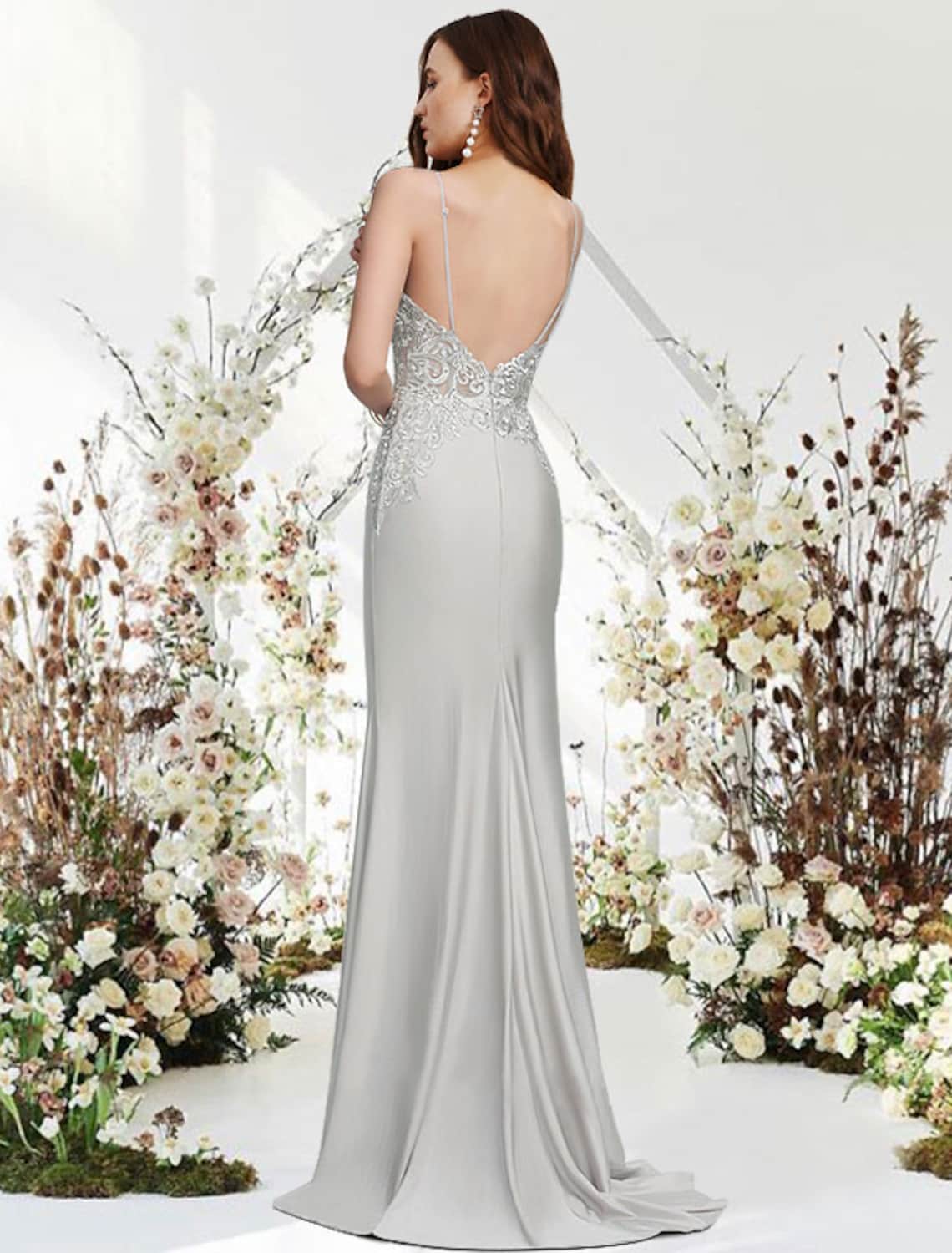 DingjiMermaid / Trumpet Evening Gown Empire Dress Wedding Guest Sweep / Brush Train Sleeveless V Neck Chiffon with Appliques