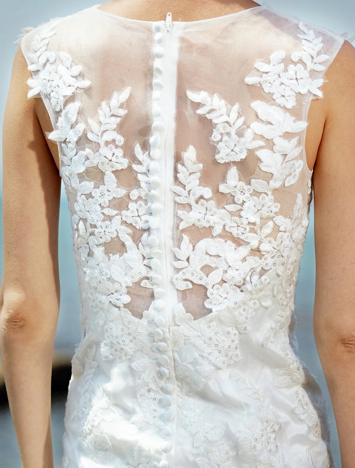 DingjiMermaid / Trumpet Bateau Neck Sweep / Brush Train Lace / Tulle Made-To-Measure Wedding Dresses with Lace / Ruched