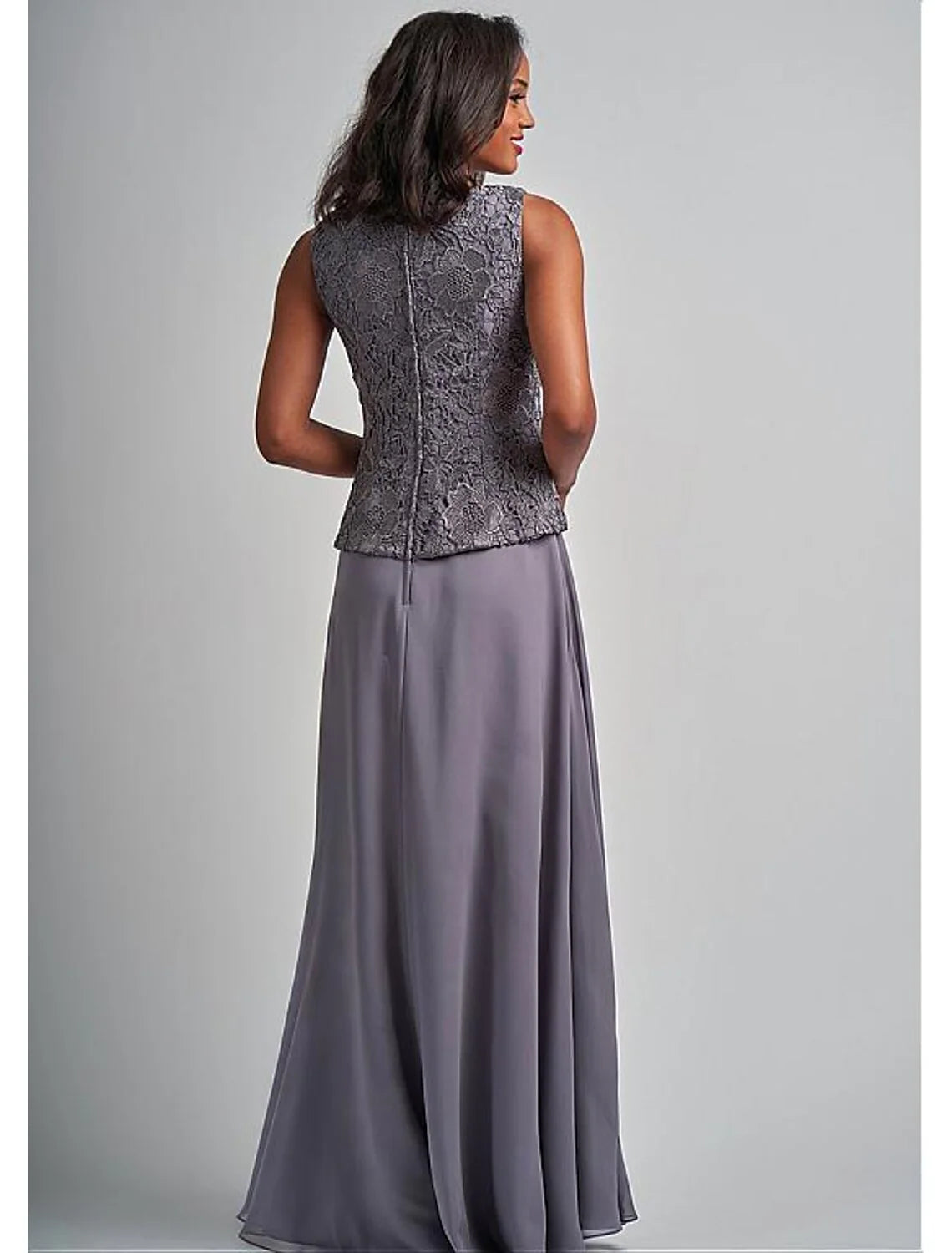 DingjiTwo Piece A-Line Mother of the Bride Dress Elegant Square Neck Floor Length Chiffon Lace 3/4 Length Sleeve Wrap Included with Appliques