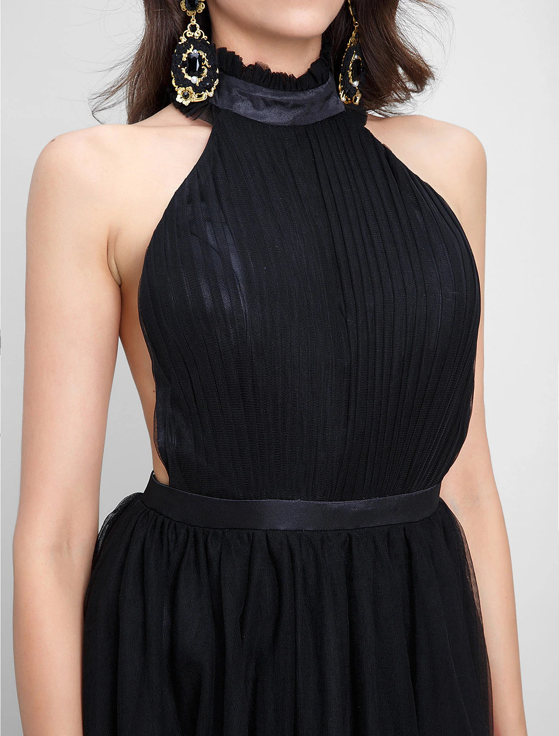 A-Line Celebrity Style Dress Formal Evening Chapel Train Sleeveless Halter Neck Tulle with Draping