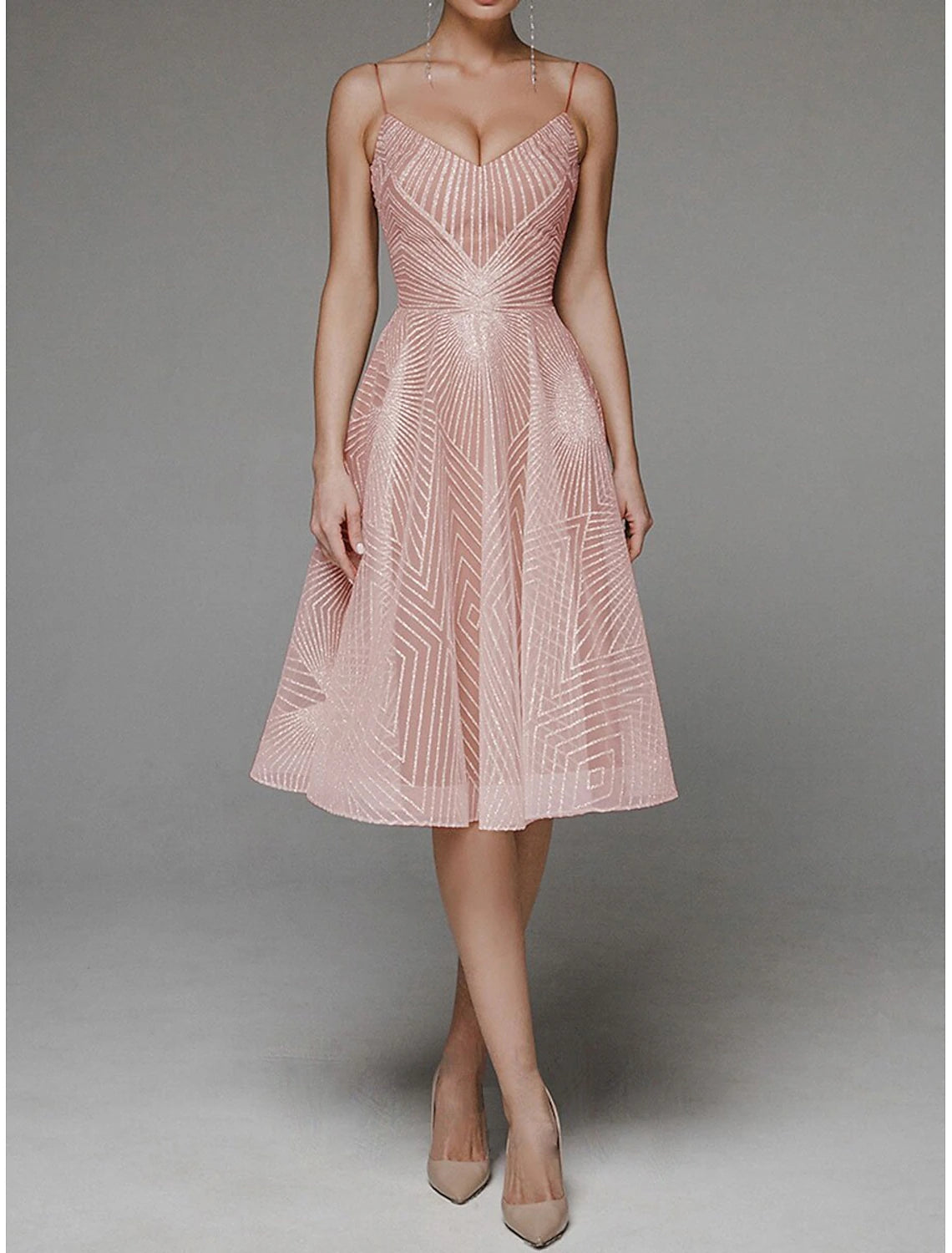 A-Line Homecoming Dresses Floral Dress Wedding Guest Party Wear Tea Length Sleeveless Spaghetti Strap Polyester Backless with Embroidery