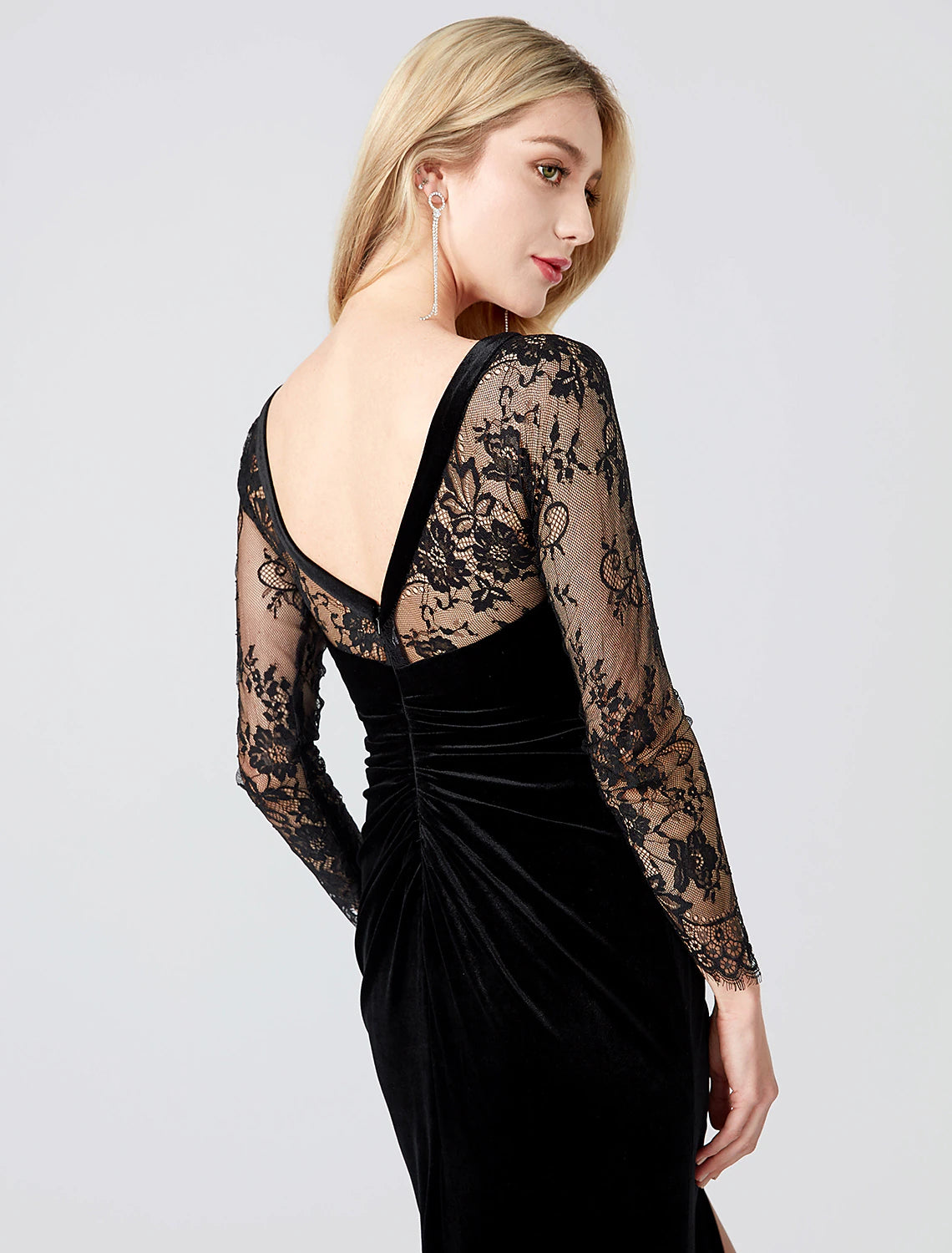 Mermaid / Trumpet Minimalist Dress Holiday Cocktail Party Ankle Length Long Sleeve V Neck Jersey V Back with Pleats Appliques Split Front