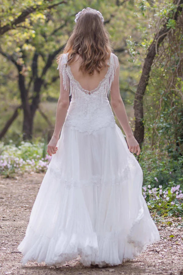 A-Line Pleated Wedding Dress With Appliques And Beading
