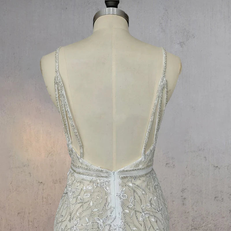 Mermaid Lace Deep V Wedding Dress with Appliques