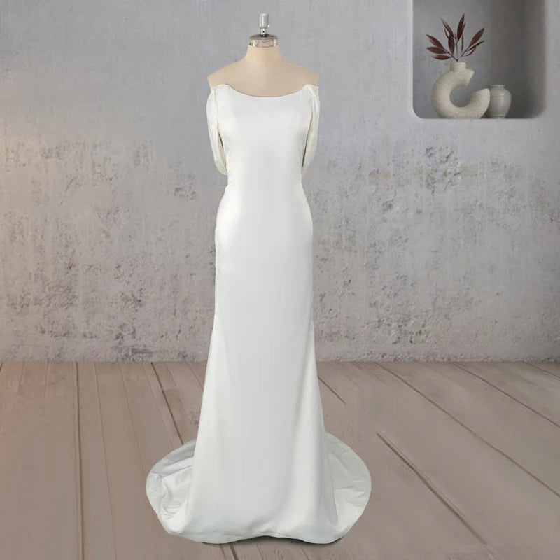 Off Shoulder Appliqued Wedding Dress with Backless