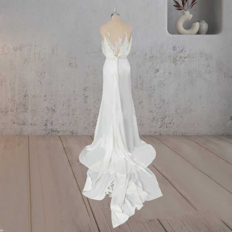 Off Shoulder Appliqued Wedding Dress with Backless