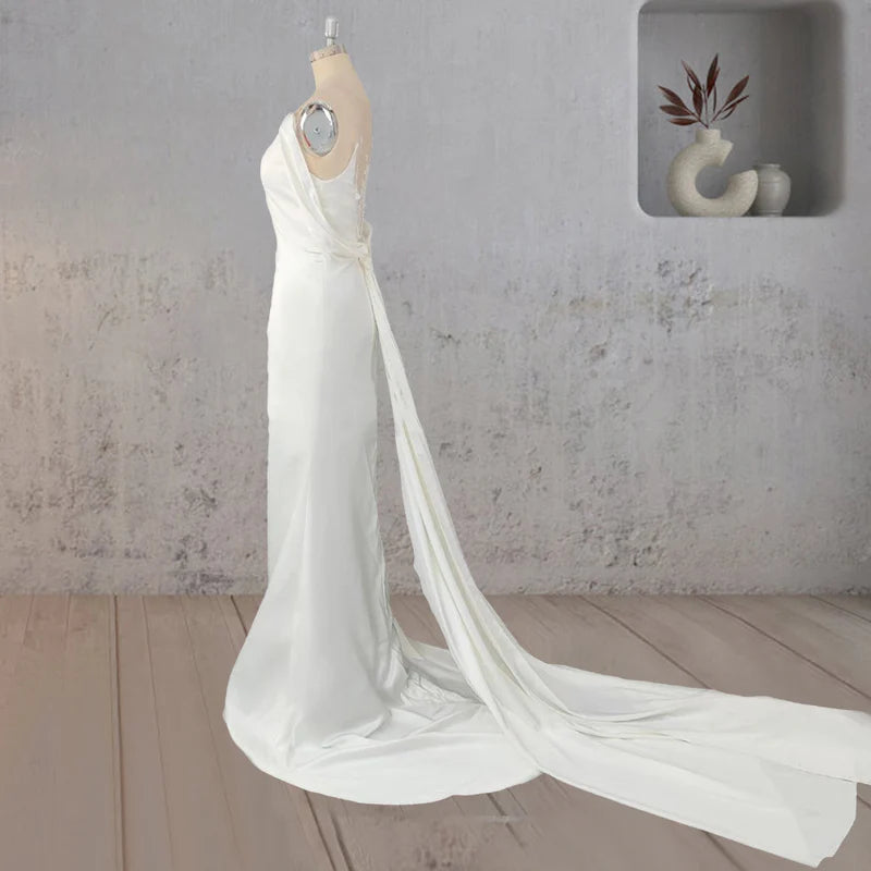 Off Shoulder Appliqued Wedding Dress with Backless