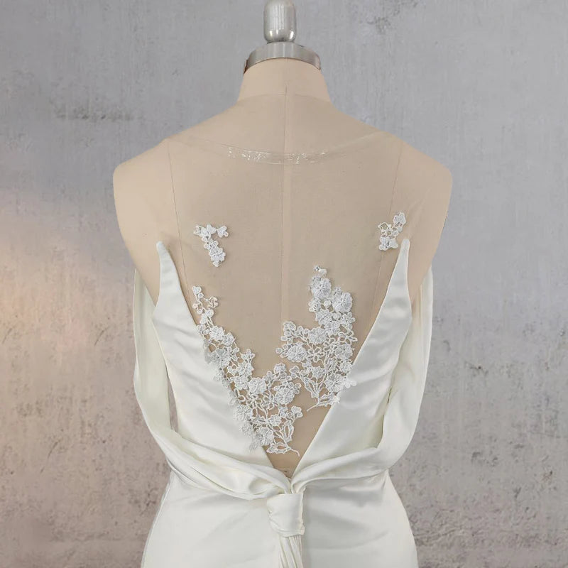 Off Shoulder Appliqued Wedding Dress with Backless