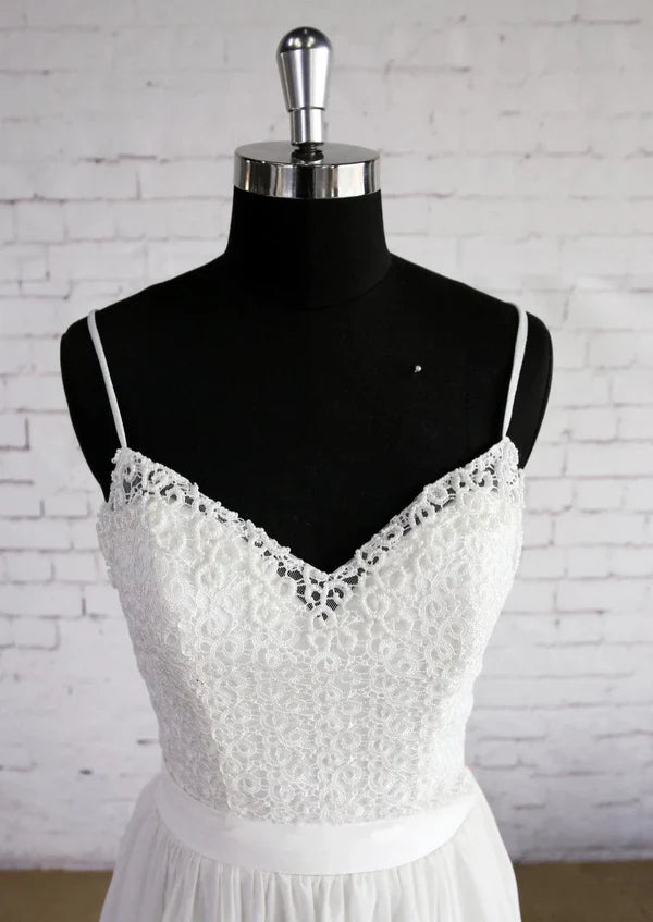 A-Line Chiffon Sleeveless Zipper Backless Wedding Dress with Lace