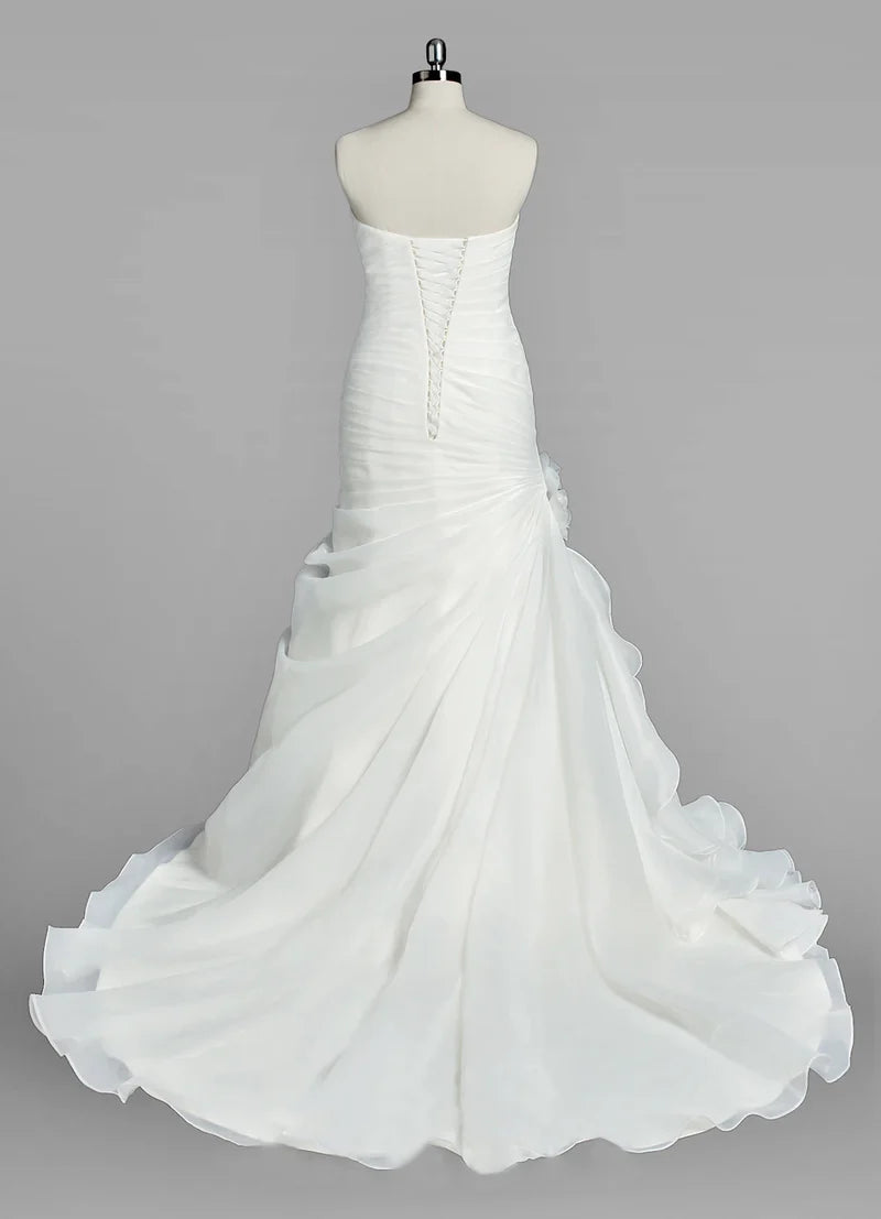 Mermaid Organza Wedding Dress With Ruching and Ruffles