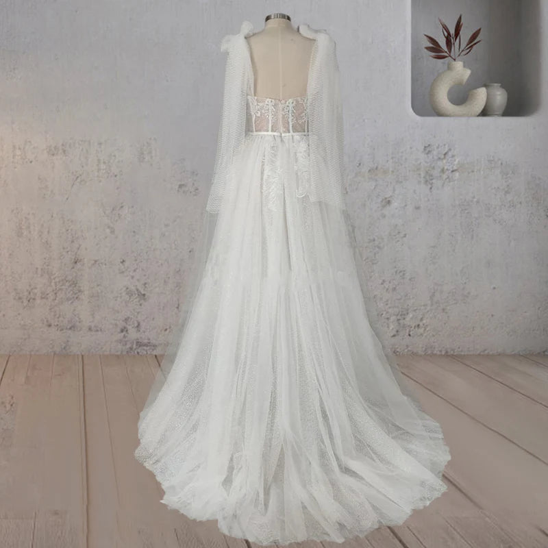 A-Line White Tulle Lace Flattering Wedding Dress With