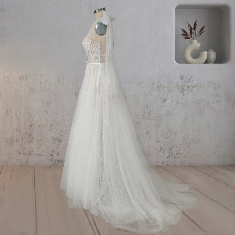 A-Line White Tulle Lace Flattering Wedding Dress With