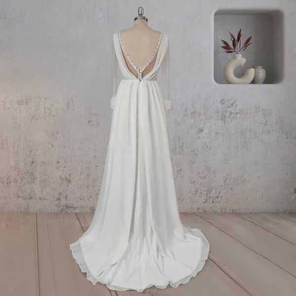 Mermaid Chiffon Long Sleeves Wedding Dress with Slit