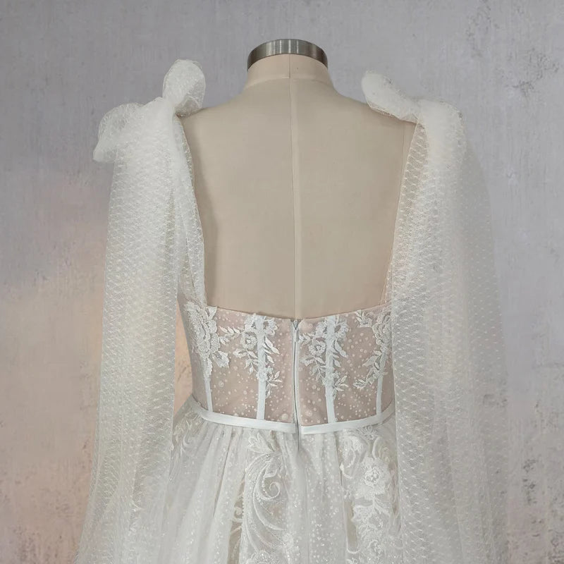 A-Line White Tulle Lace Flattering Wedding Dress With