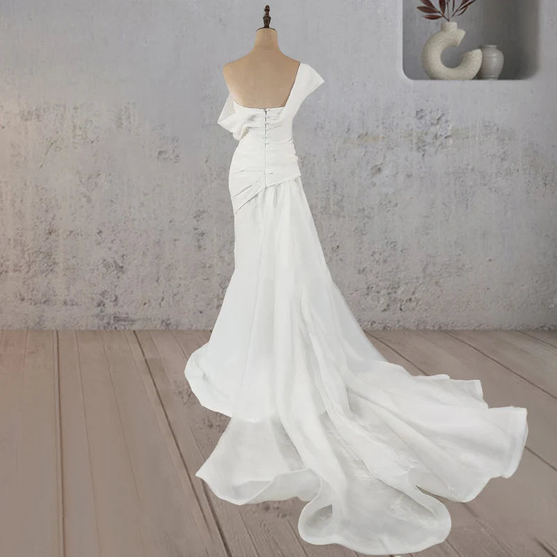 Mermaid Ruched Off-Shoulder Beauty Wedding Dress with Train