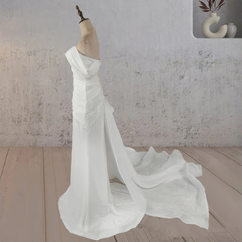 Mermaid Ruched Off-Shoulder Beauty Wedding Dress with Train