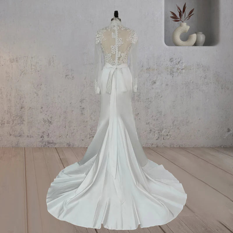 White Lace Covered Button Back Wedding Dress