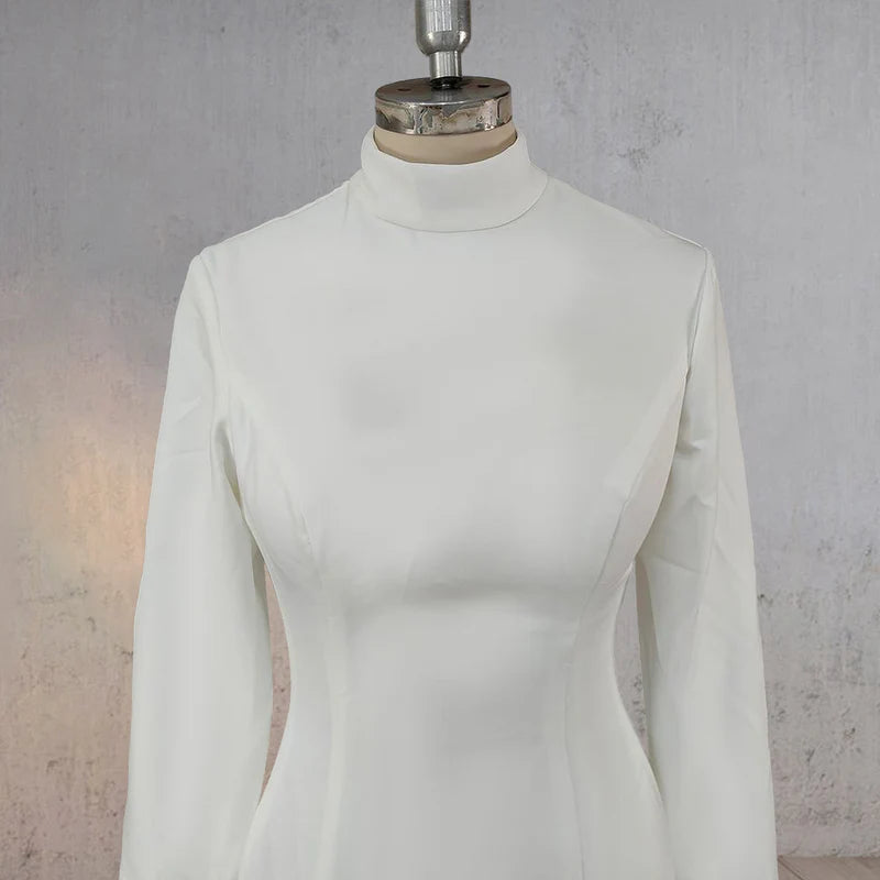 White Open Back High Neck Wedding Dress