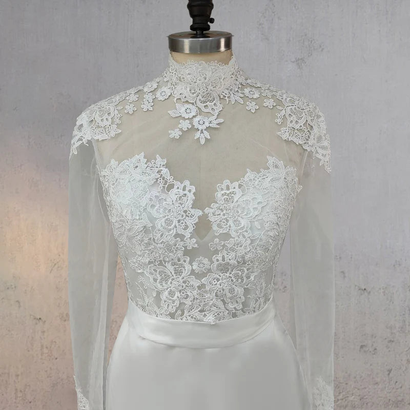 White Lace Covered Button Back Wedding Dress