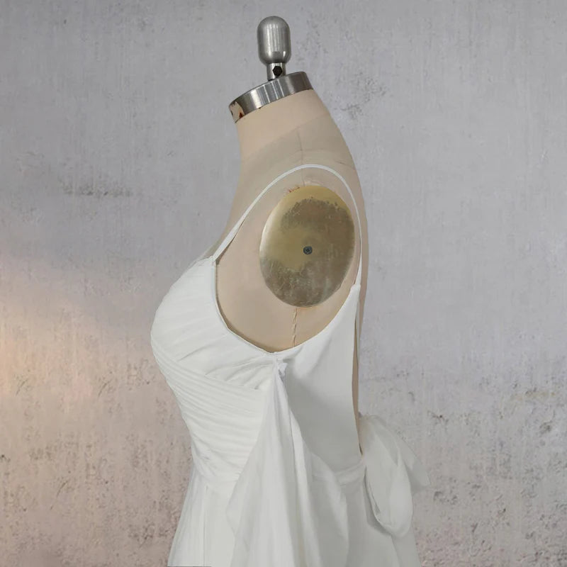 A-Line Chiffon Detachable Puffy Sleeves Wedding Dress