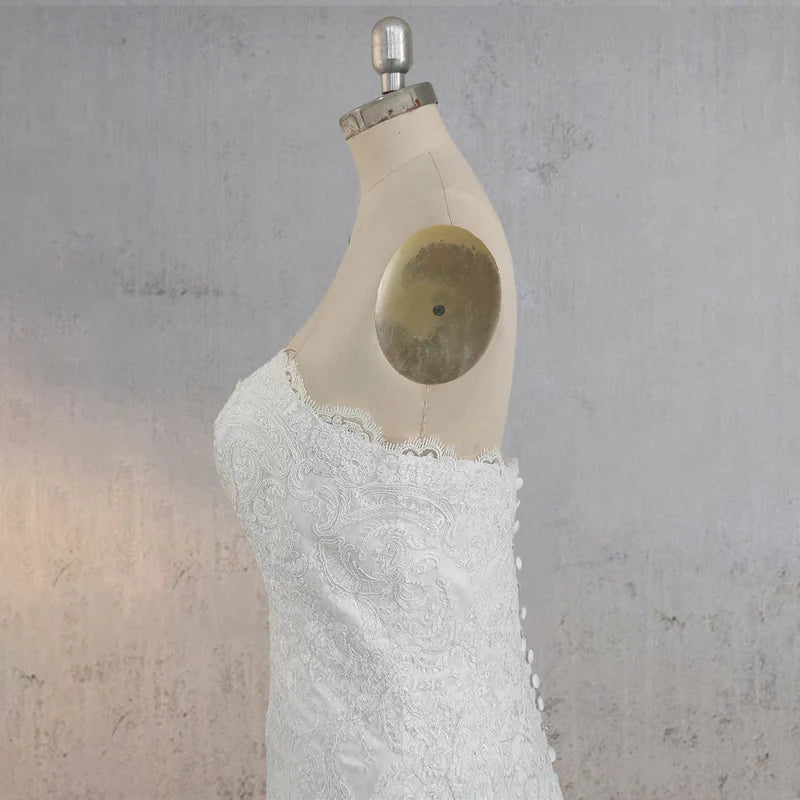 White Strapless Wedding Dresses with Appliques